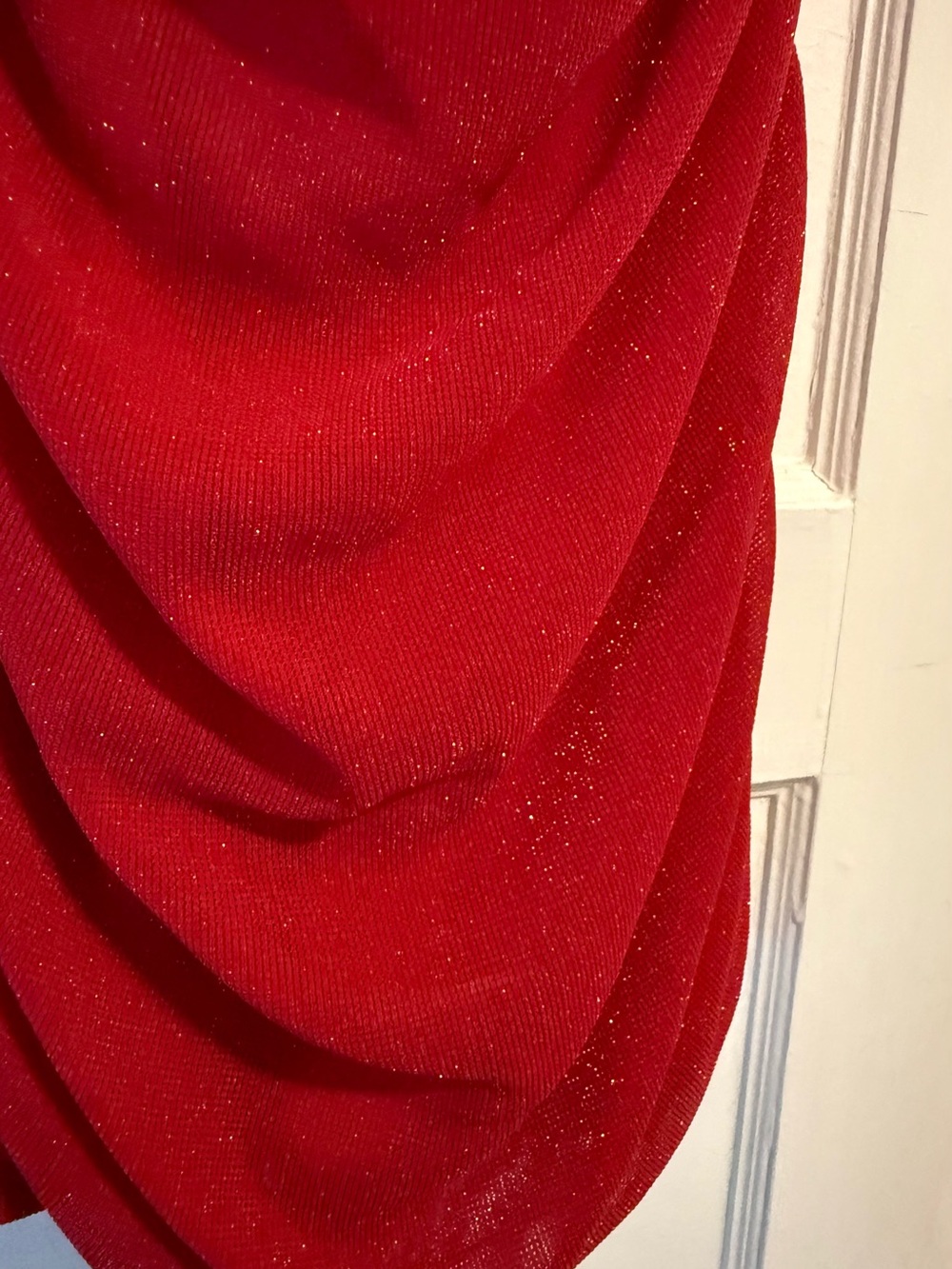 Red Ruched Bodycon Mini Dress Red Sparkle size Small - Picture 2 of 9